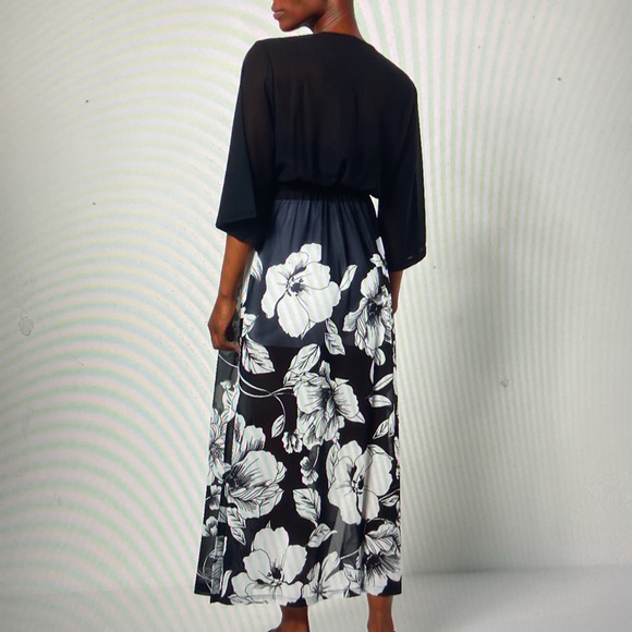 Jantzen Other - Jantzen 3/4 Sleeve Woven Maxi Duster Cover Up Black Floral Size M